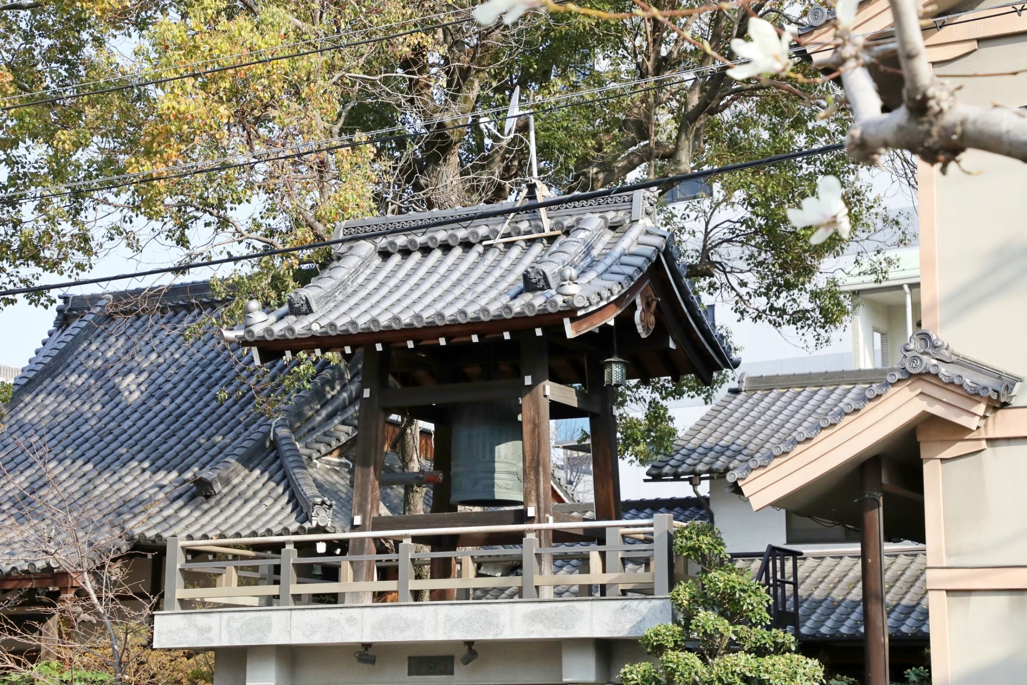 Traditional temple bell tower in the neighbourhood